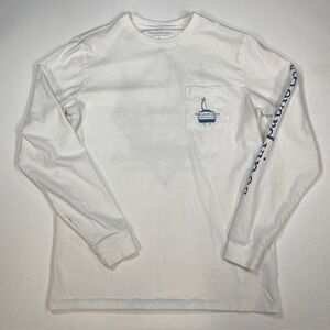Vineyard Vines Mens Small White Long Sleeve Ski Lift Pocket Graphic T-Shirt